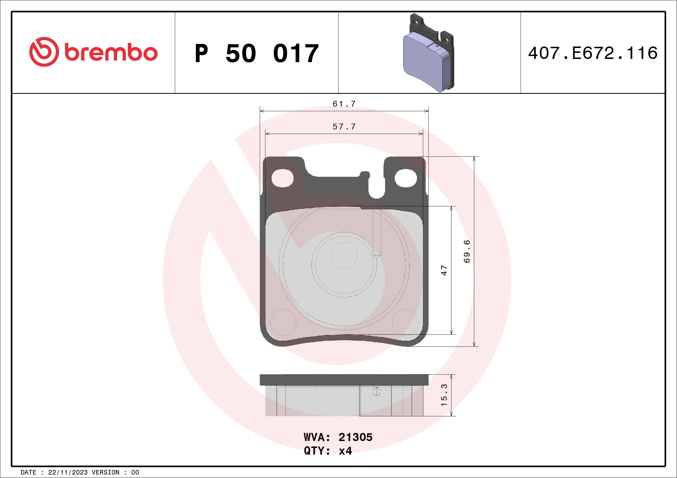 A.B.S. P 50 017 BREMBO Bremsbelagsatz, Scheibenbremse